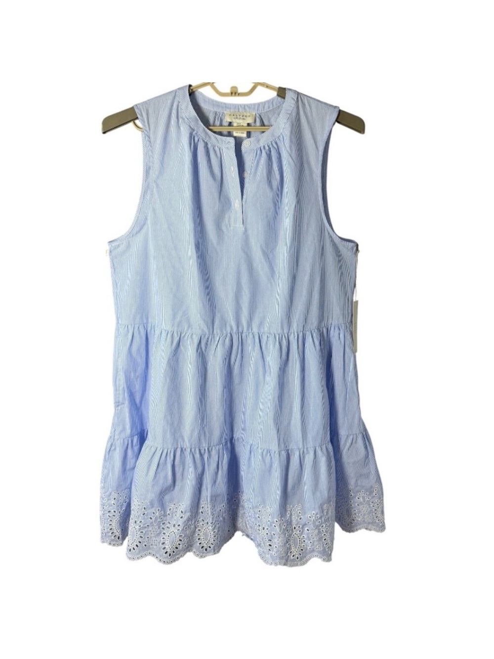 Light Blue Sleeveless Eyelet Tiered Tunic Dress